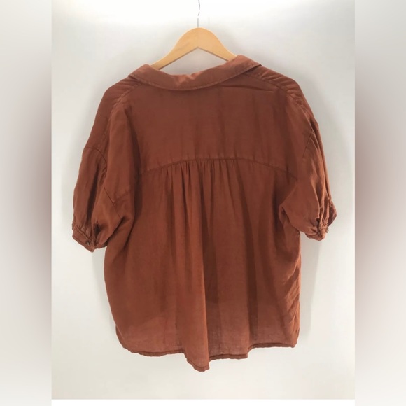 Anthropologie Pilcro brown linen surf button down shirt size: M - Picture 6 of 10